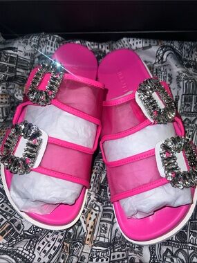 BNIB Silent D Toastey Hot Pink Embellished Slide Sandals